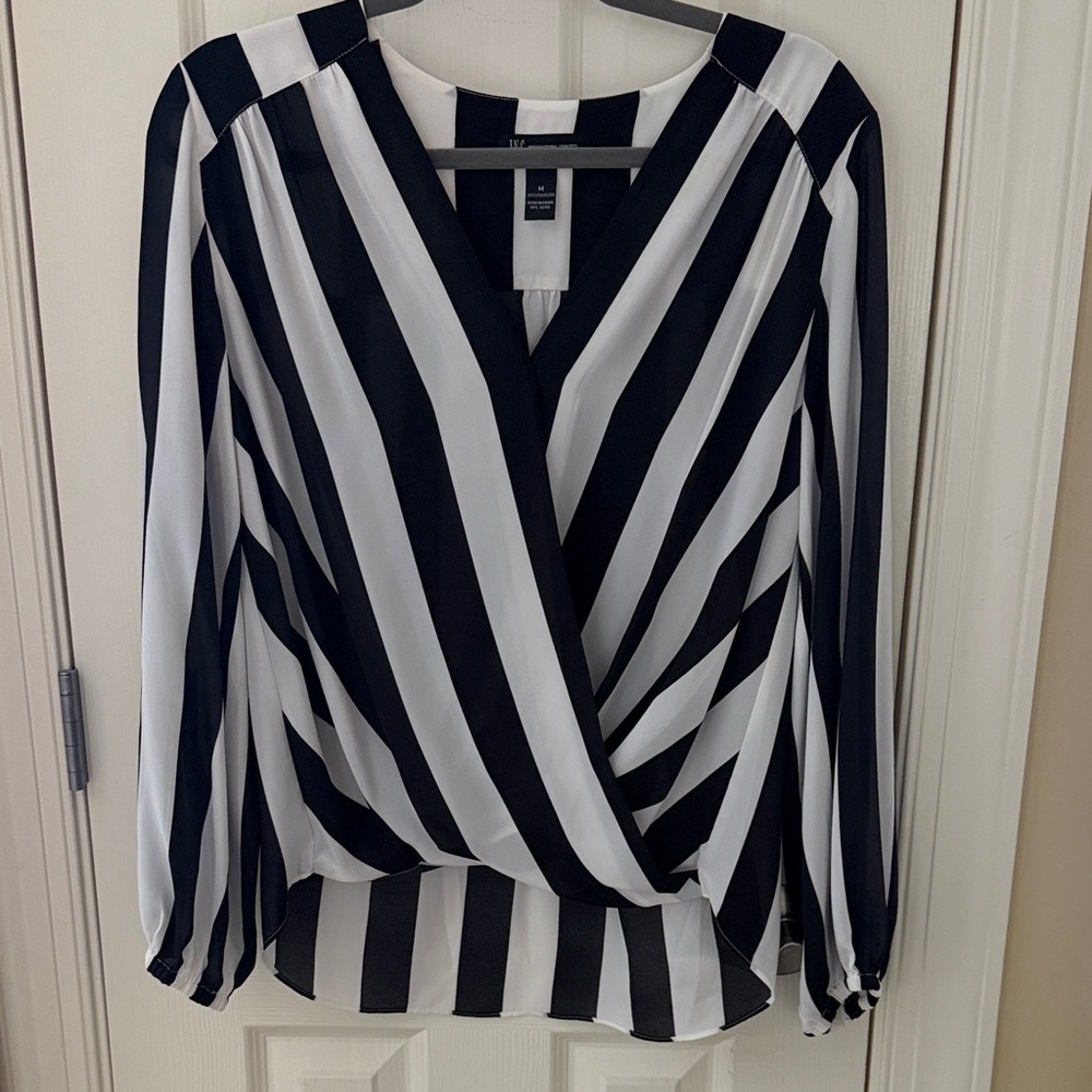 INC International Concepts Black and White Striped Blouse